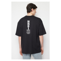 Trendyol Black Oversize/Wide Cut Text Back Printed 100% Cotton T-shirt