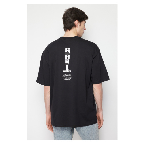 Trendyol Black Oversize/Wide Cut Text Back Printed 100% Cotton T-shirt