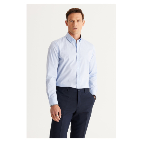 ALTINYILDIZ CLASSICS Men's Light Blue Slim Fit Slim Fit Shirt with Buttons and Collar Pattern AC&Co / Altınyıldız Classics