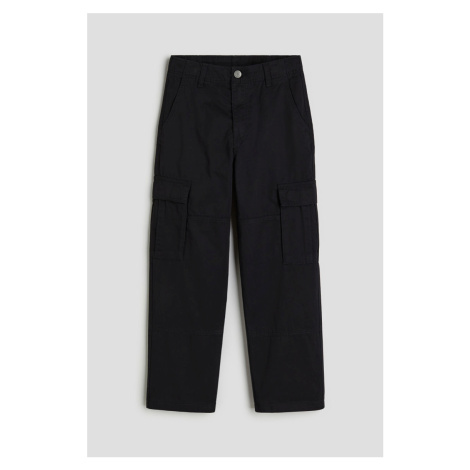 H & M - Bavlněné kalhoty cargo - černá H&M