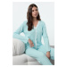 Trendyol Mint Lace Detailed Ribbed Knitted Pajama Set