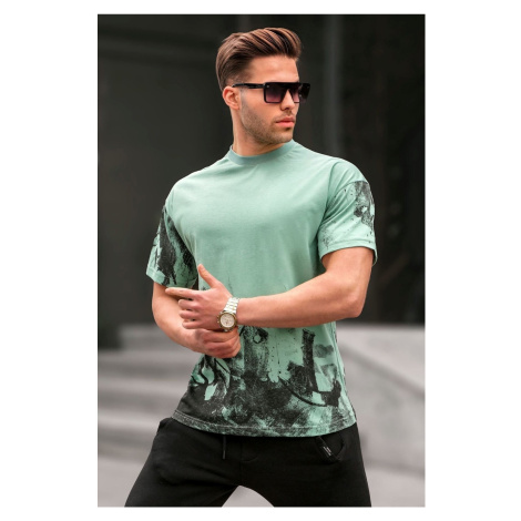 Madmext Mint Green Patterned Basic T-Shirt 6092