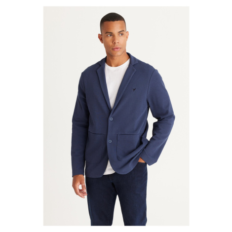 AC&Co / Altınyıldız Classics Men's Navy Blue Standard Fit Normal Cut Shirt Collar Cotton Knitted