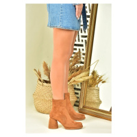 Fox Shoes Tan and Suede Women's Boots with Thick Heels