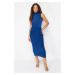 Trendyol Navy Blue Zero Sleeve Draped Bodycone/Fitted Knitted Maxi Dress