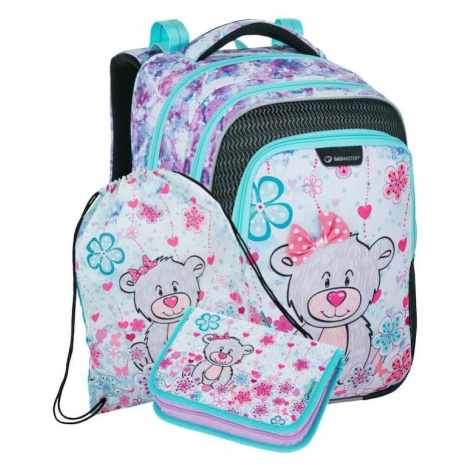 Školní batoh v setu pro prvňáčky BAGMASTER LUMI 21 C GRAY/BLUE/PINK - 3 díly
