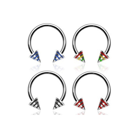 Piercing podkova se třemi pásy na hrotu - Rozměr: 1,6 mm x 12,7 mm x 5x5 mm, Barva piercing: Čer Šperky eshop