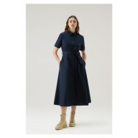 Šaty woolrich belted poplin shirt dress modrá