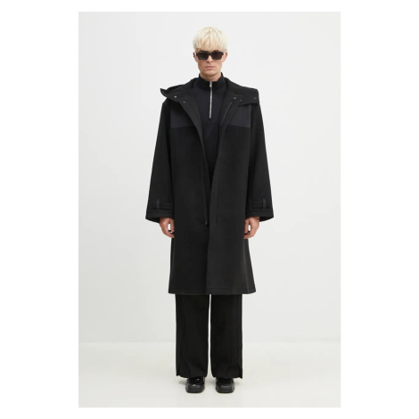 Vlněný kabát Y-3 Mellton Coat černá barva, přechodný, oversize, IW7500