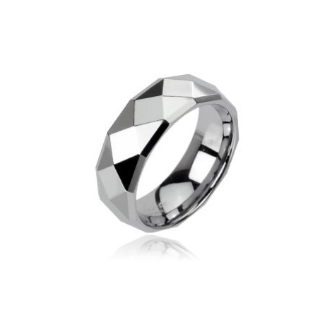 Wolframový prsten stříbrné barvy s broušenými kosočtverci, 6 mm Šperky eshop