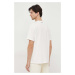 Bavlněné tričko Lacoste béžová barva, s potiskem