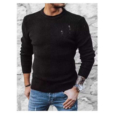 Buďchlap Černý pletený svetr s módními dírami