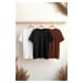 Trendyol Black-Brown-White Slim/Slim Cut Crew Neck 100% Cotton 3-Pack T-Shirt