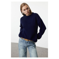 Trendyol Navy Blue Wide Pattern Ribbed Crew Neck Knitwear Sweater