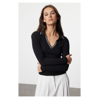 Trendyol Black Knitwear Collar Detailed Fitted Flexible Knitted Blouse