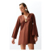 Trendyol Brown Mini 100% Cotton Beach Dress with Woven Accessories