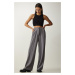 Happiness İstanbul Women's Gray Pleated Palazzo Trousers