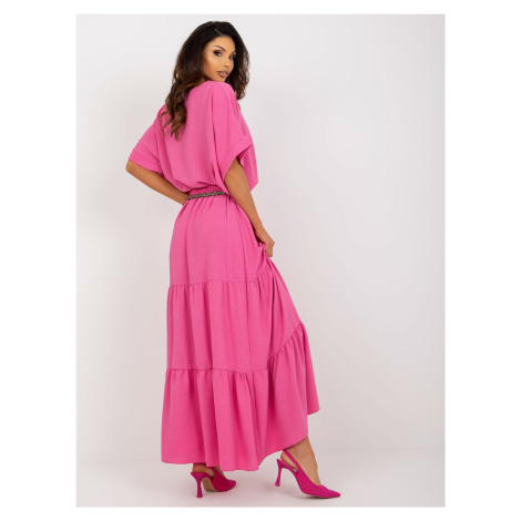 Tmavě růžová letní maxi sukně s volánem Fashionhunters
