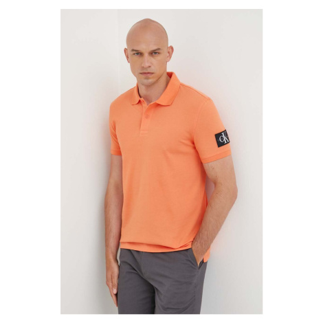 Bavlněné polo tričko Calvin Klein Jeans oranžová barva