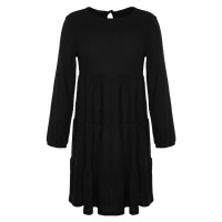 Trendyol Curve Černá Jednobarevná A-linie Mini pletené šaty v nadměrných velikostech