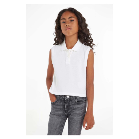 Polo tričko Calvin Klein Jeans bílá barva, s límečkem