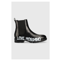 Kožené kotníkové boty Love Moschino dámské, černá barva, na plochém podpatku