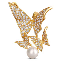 JwL Luxury Pearls Překrásná pozlacená brož s pravou perlou 2v1 Motýlci JL0630