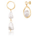 JwL Luxury Pearls Asymetrické pozlacené náušnice s pravými barokními perlami JL0723