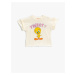 Koton Tweety Printed Sequined Sequined T-Shirt Licensed Ruffled Sleeves Cotton