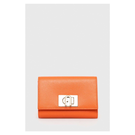 Kožená peněženka Furla oranžová barva