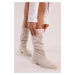 Shoeberry Women's Jerica Beige Suede Bellows Plain Boots Beige Suede
