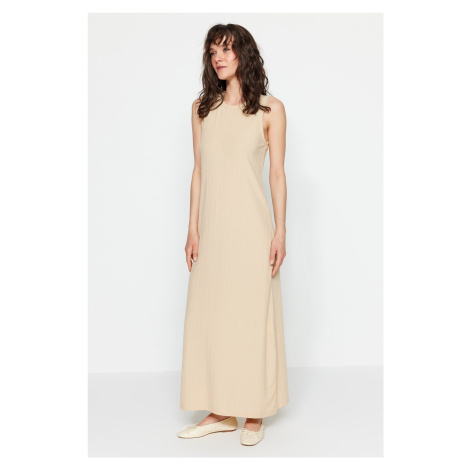 Trendyol Beige Ribbed Sleeveless Knitted Dress