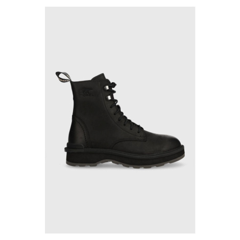 Kožené kotníkové boty Sorel HI LINE LACE dámské, černá barva, na plochém podpatku, zateplené, 20