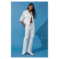 Trendyol White Ripped High Waist Wide Leg Jeans