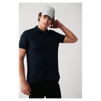 Avva Men's Navy Blue 100% Cotton Polo Neck Ribbed Regular Fit T-shirt