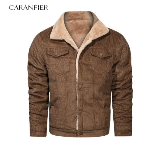 Manšestrová zimní bunda s kapsami a kožešinovou podšívkou CARANFLER