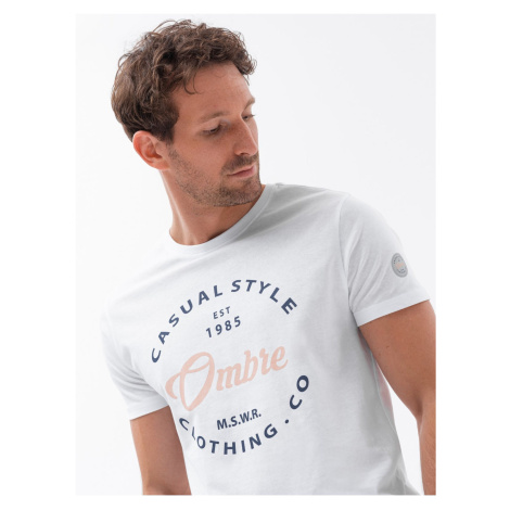 Pánské bavlněné tričko s potiskem - bílé V2 S1752 Ombre
