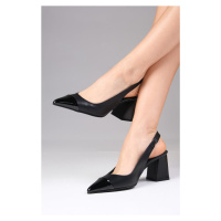 Mio Gusto Natalie Black Color Pointed Toe Open Back Thick Heeled Shoes