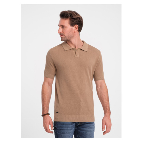 Men's structured knit polo shirt - light brown V3 OM-POSS-0117 Ombre