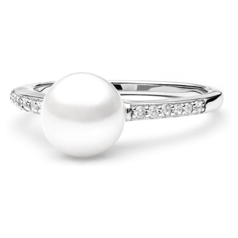Stříbrný prsten s bílou sladkovodní Gaura perlou zdobený zirkony Planet Shop