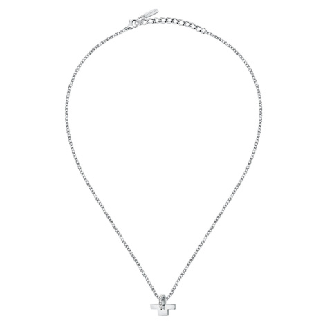 Trussardi Stylový ocelový náhrdelník s krystaly T-Logo TJAXC14 (řetízek, přívěsek)