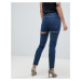 ASOS DESIGN recycled high rise farleigh 'slim' mom jeans in blue wash with bum rip