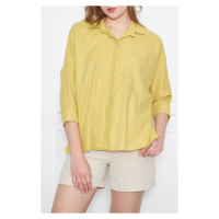 armonika Women's Neon Green Pocket Loose Linen Shirt