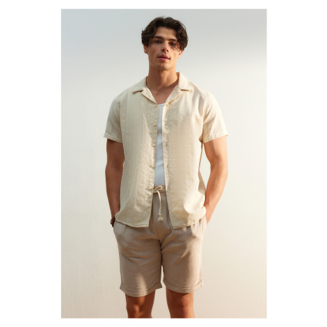 Trendyol Beige Regular Fit Textured Summer Linen Look Shirt