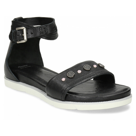 Černé dámské kožené sandály s kamínky