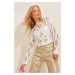 Trend Alaçatı Stili Women's White Crew Neck Motif Crop Knitwear Blouse