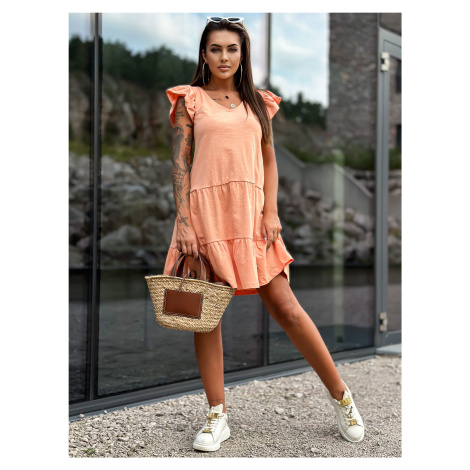 Broskvové bavlněné volánové mini šaty -peach Meruňková BASIC