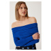 Happiness İstanbul Women's Cobalt Blue Off-the-Shoulder Gather Detailed Blouse