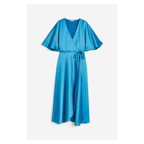 H & M - Zavinovací saténové šaty - modrá H&M