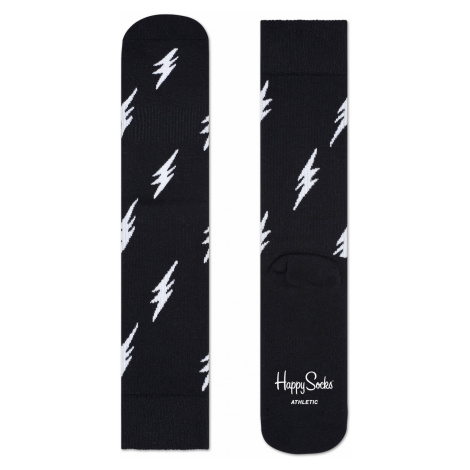 Černé ponožky Happy Socks s bílými blesky, vzor Flash // kolekce Athletic